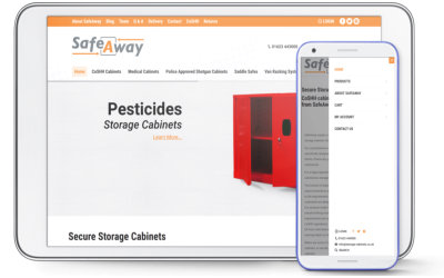 Ecommerce web design for safety storage cabinets screenshot of an ecommerce website selling secure and safe storage cabinets for hazardous chemicals